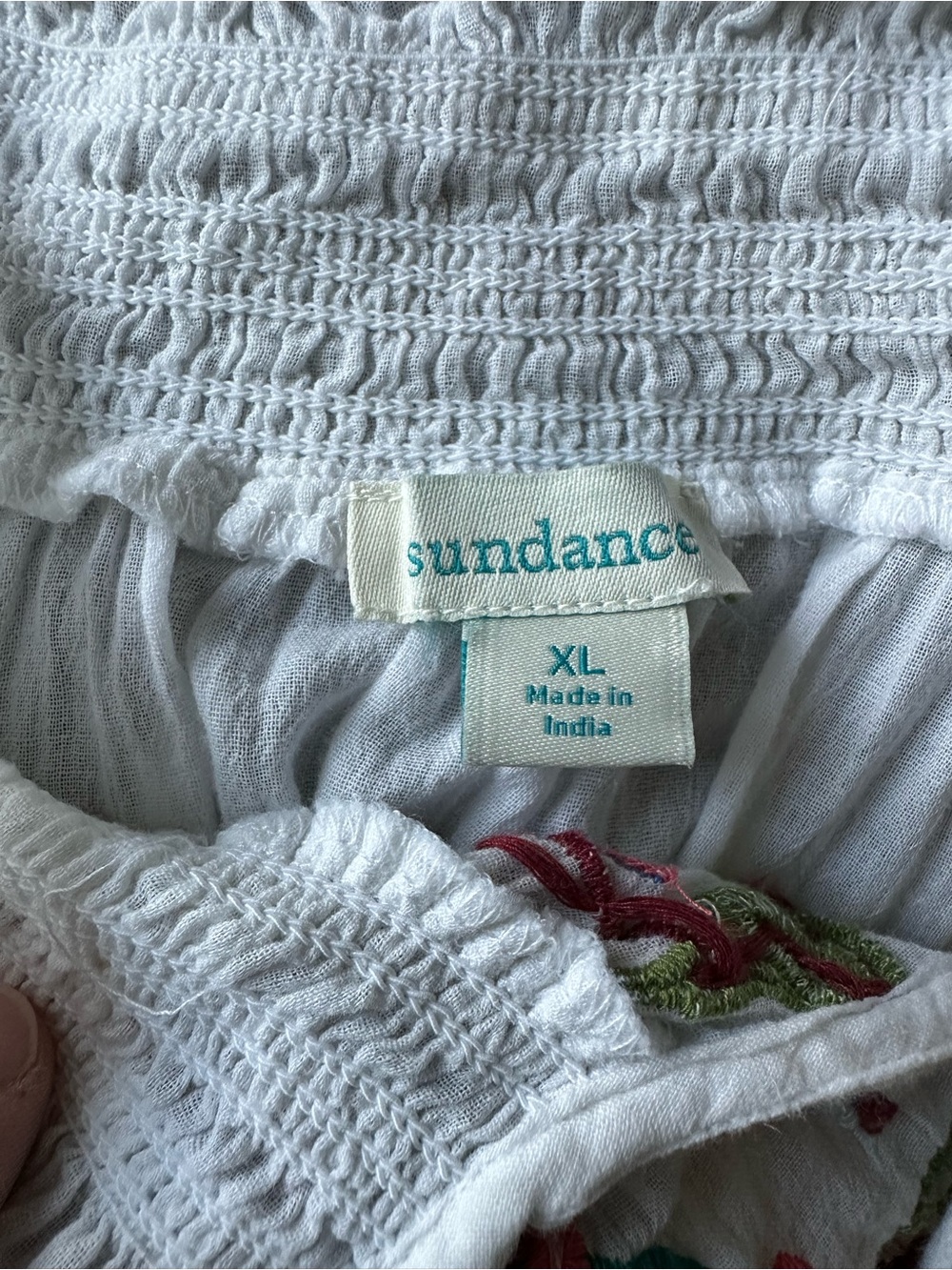Sundance White Embroidered Peasant Blouse with Multicolor Floral Detail - Picture 7 of 10